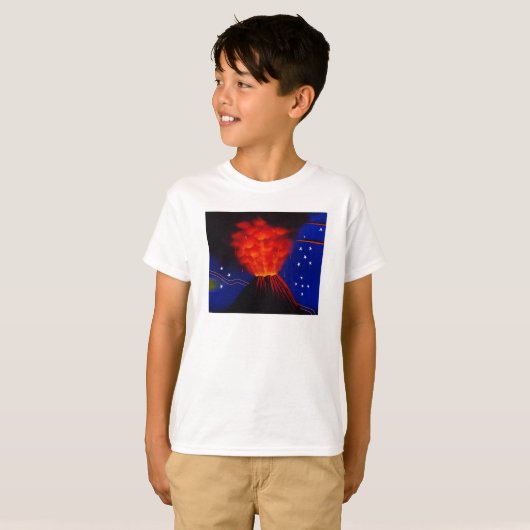 噴火する火山と星 Tシャツ (正面フル)