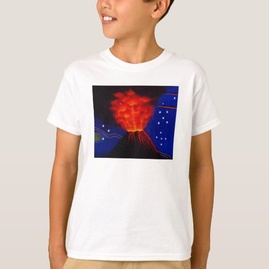 噴火する火山と星 Tシャツ (正面)