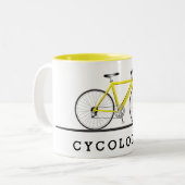 嚢胞学者文字及び黄色の自転車 ツートーンマグカップ (正面左)