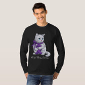 嚢胞性線維症啓発月間 パープルリボン 猫 Tシャツ (正面フル)
