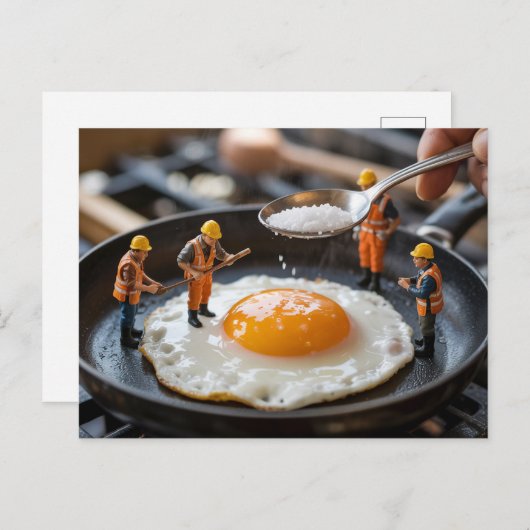 四おもしろい建築労働者の卵定着 ポストカード (正面/裏面)