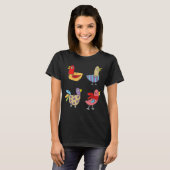 四おもしろい鳥イラストレーション Tシャツ (正面フル)