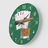 四つのエース、飲み物、葉巻 ラージ壁時計 (傾斜)