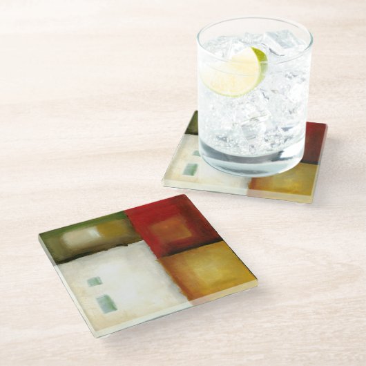 四つのカラフル長方形バイチャリカリアザリス ガラスコースター (アングル)