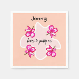 四つのフローラピンク色の花 スタンダードカクテルナプキン