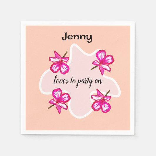 四つのフローラピンク色の花 スタンダードカクテルナプキン (正面)