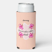 四つのフローラピンク色の花 スリム缶クーラー (Seltzer正面)