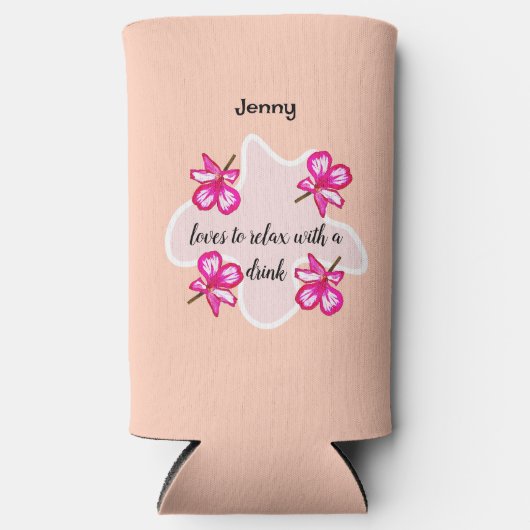 四つのフローラピンク色の花 スリム缶クーラー (正面)