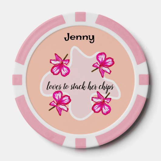 四つのフローラピンク色の花 ポーカーチップ (正面)
