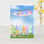 四つ子のお祝い カード (黄色い花)