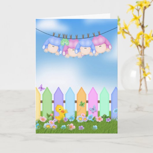 四つ子のお祝い カード (黄色い花)