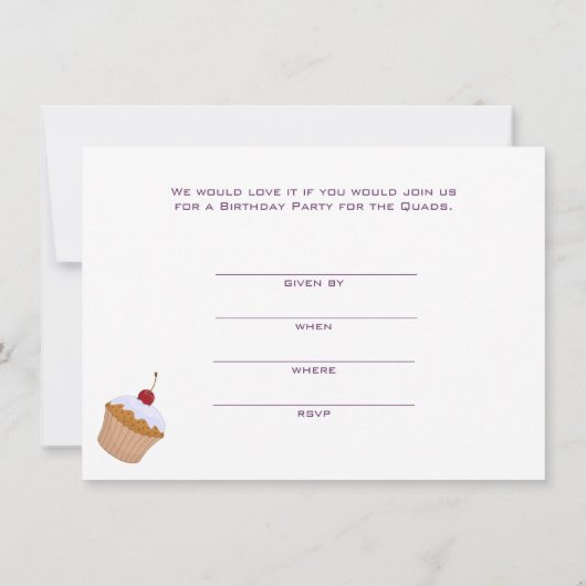 四つ子カップケーキ誕生日招待状 招待状 (裏面)