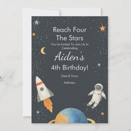 「四つ星」宇宙四歳の誕生日招待状 招待状 (正面)