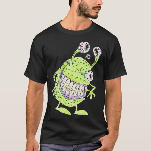 四つ眼の緑のエイリアンモンスター Tシャツ (正面)