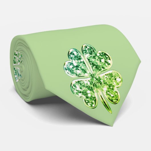四つ葉クローバーグッドラックグリーンモダン淡い色の ネクタイ (ロール)