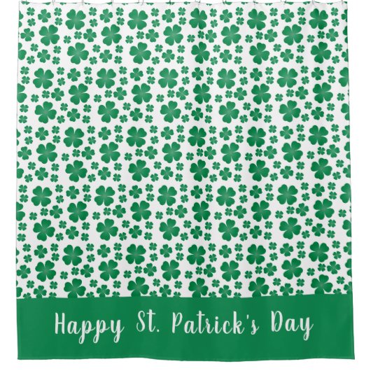 四つ葉クローバーパターングリーン シャワーカーテン (正面)