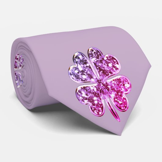 四つ葉クローバー良モダン紫淡い色のピンク ネクタイ (ロール)