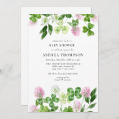 四つ葉クローバー | Shamrockの葉 |赤ちゃんシャワー 招待状 (正面/裏面)