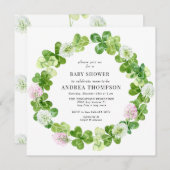 四つ葉クローバー | Shamrockの葉 |赤ちゃんシャワー 招待状 (正面/裏面)