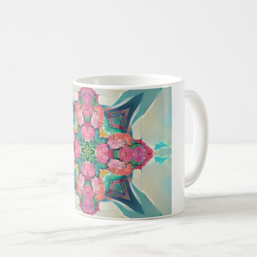 四つ角のバラの花の配置ジオメトリック コーヒーマグカップ (正面右)