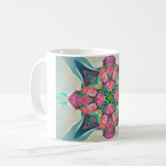 四つ角のバラの花の配置ジオメトリック コーヒーマグカップ (正面左)