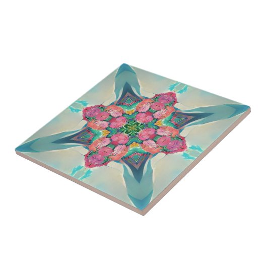 四つ角のバラの花の配置ジオメトリック タイル (側面)