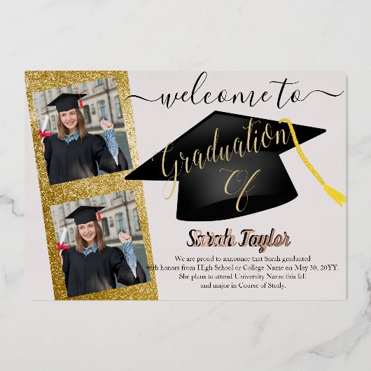 四エレガント写真卒業 箔招待状 (正面)