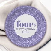 四シンプルつの紫色の4番目の誕生日と名前 ペーパープレート