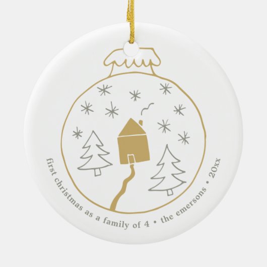 四パーソナライズされたつの初めてのクリスマス セラミックオーナメント (裏面)