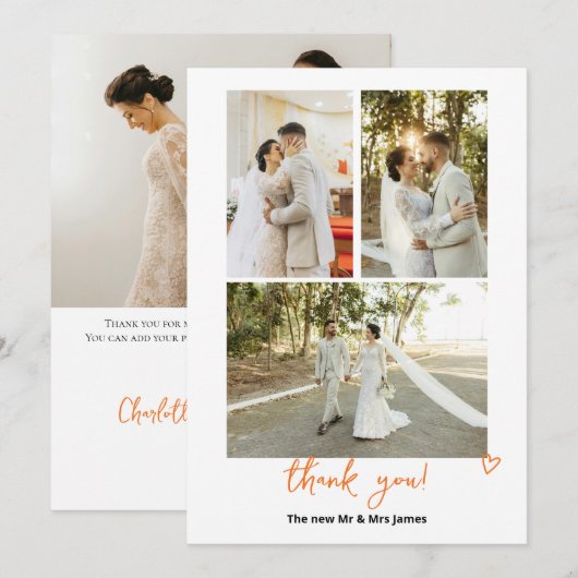 四パーソナライズされた写結婚真 サンキューカード (正面/裏面)