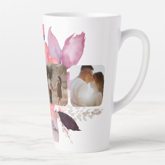 四パーソナライズされた枚の写真と文字の花 カフェラテマグ (右)