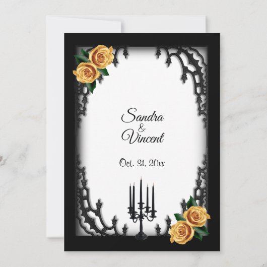 四フランスの分ゴシックイエローローズホワイト結婚ズ 招待状 (裏面)