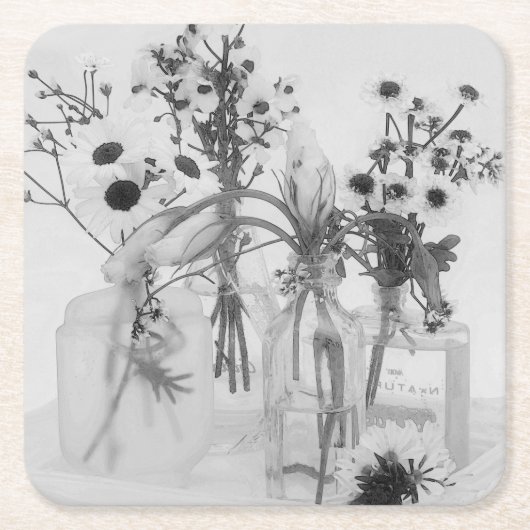 四ボトル白花 スクエアペーパーコースター (正面)