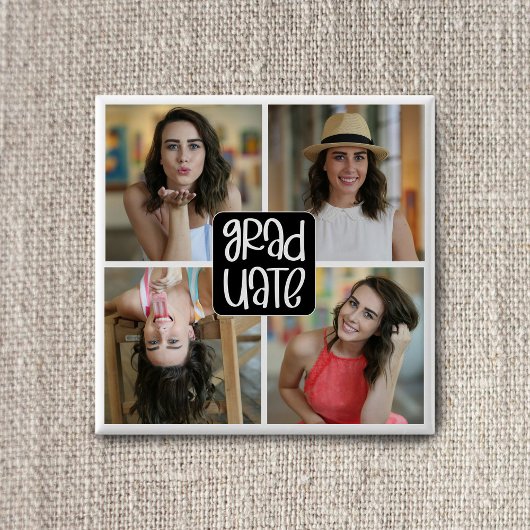 四モダンカスタム卒業写真コラージュ 缶バッジ