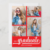 四モダンコラージュ赤卒業 招待状 (正面)