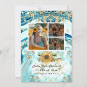 四モダンコラージュ青ひまわり卒業 案内状 (正面)