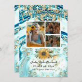 四モダンコラージュ青ひまわり卒業 案内状 (正面/裏面)