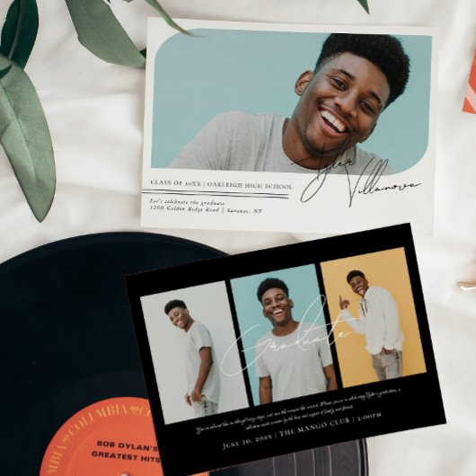 四モダンミニマル写真卒業招待状 セーブザデート