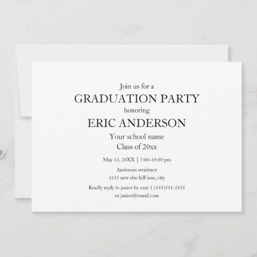 四モダンユニーク写真卒業パーティー 招待状 (裏面)