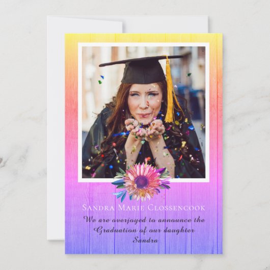 四モダン写真コラージュ虹彩卒業 案内状 (裏面)