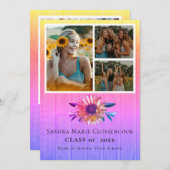 四モダン写真コラージュ虹彩卒業 案内状 (正面/裏面)