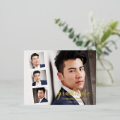 四モダン写真卒業 箔招待状ポストカード (立ち正面)