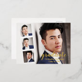 四モダン写真卒業 箔招待状ポストカード (正面/裏面)