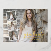 四モダン写真卒業 箔招待状ポストカード (正面)