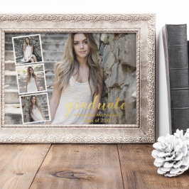 四モダン写真卒業 箔招待状ポストカード