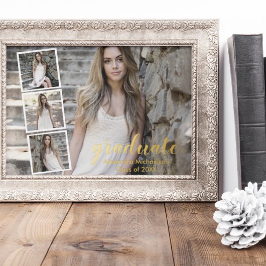 四モダン写真卒業 箔招待状ポストカード