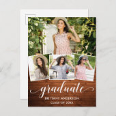 四モダン写真木材の卒業発表 インビテーションポストカード (正面/裏面)