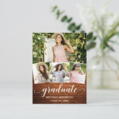 四モダン写真木材の卒業発表 インビテーションポストカード (スタンド正面)