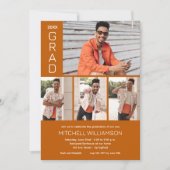 四モダン写真焦げオレンジ卒業 招待状 (正面)