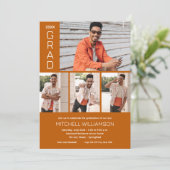 四モダン写真焦げオレンジ卒業 招待状 (スタンド正面)